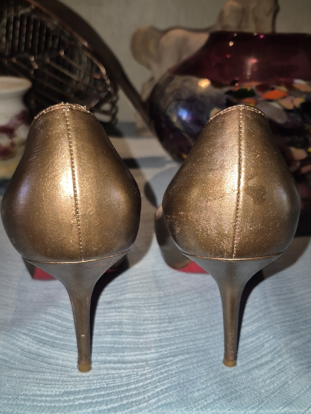 Christian Louboutin Mater Claude Bronzo 85 Calf  Peep-Toe  Heels Sz 38. - Picture 15 of 16